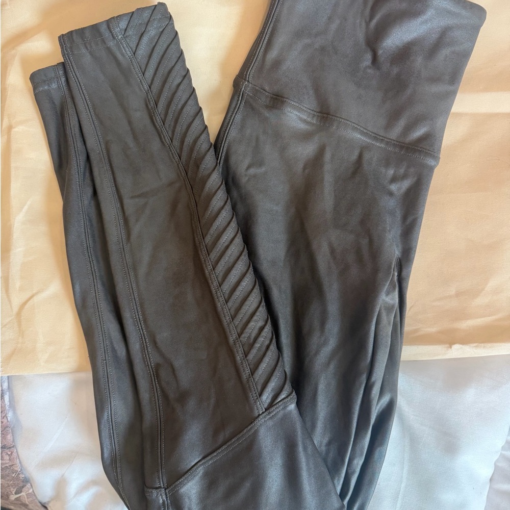 SPANX dark olive Faux Leather Leggings